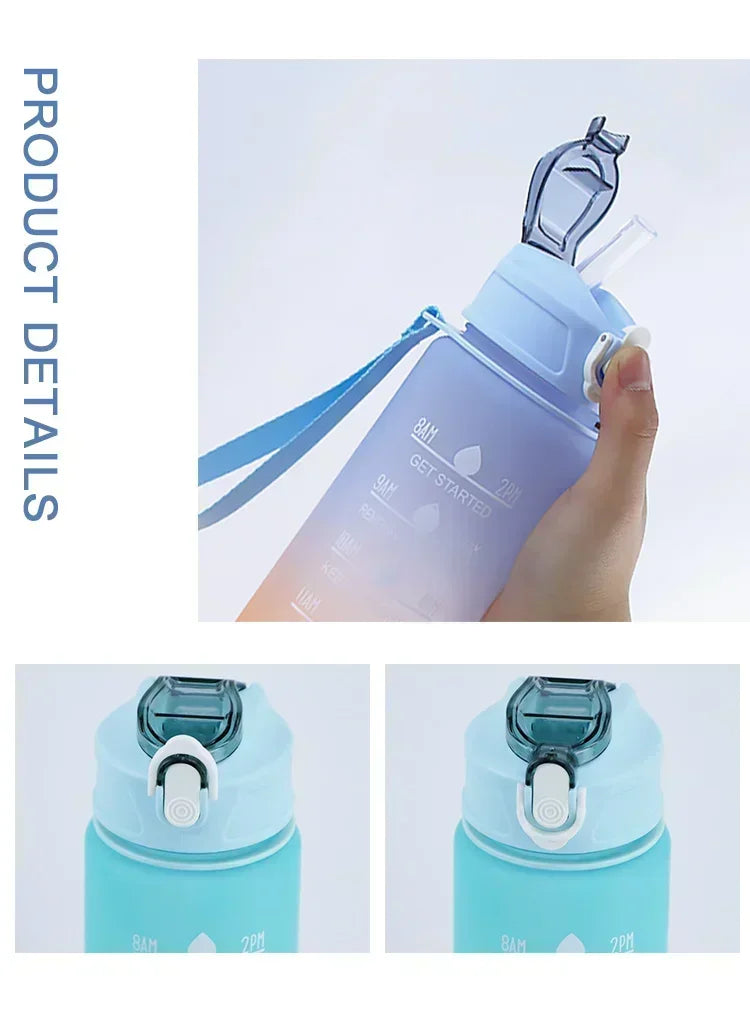 Sports Water Bottle High Temperature Resistant Graduated Straw Cup Rainbow Frosted Progressive Color Water Cup Plastic Cup