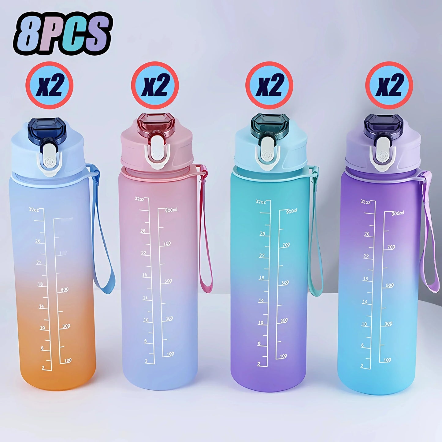 Sports Water Bottle High Temperature Resistant Graduated Straw Cup Rainbow Frosted Progressive Color Water Cup Plastic Cup