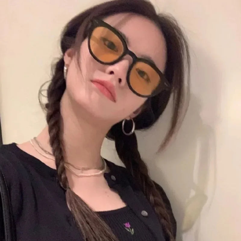 Vintage Square Frame Sunglasses Unisex Retro Black Transparent Frame Blue Red Lens Outdoor Sports Sunglasses Women Men Eyewear