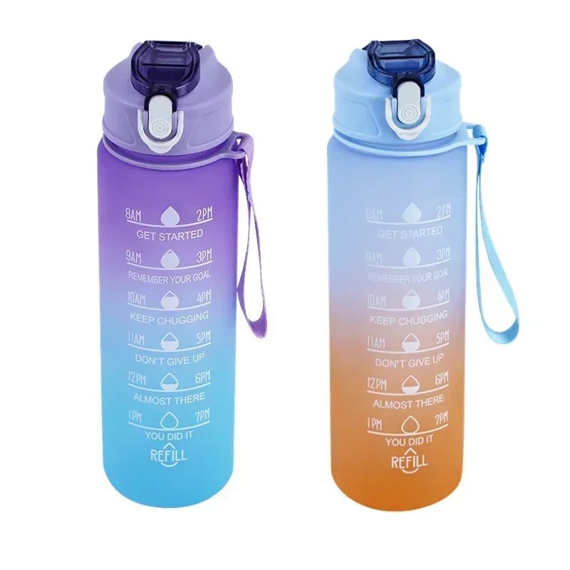 Sports Water Bottle High Temperature Resistant Graduated Straw Cup Rainbow Frosted Progressive Color Water Cup Plastic Cup