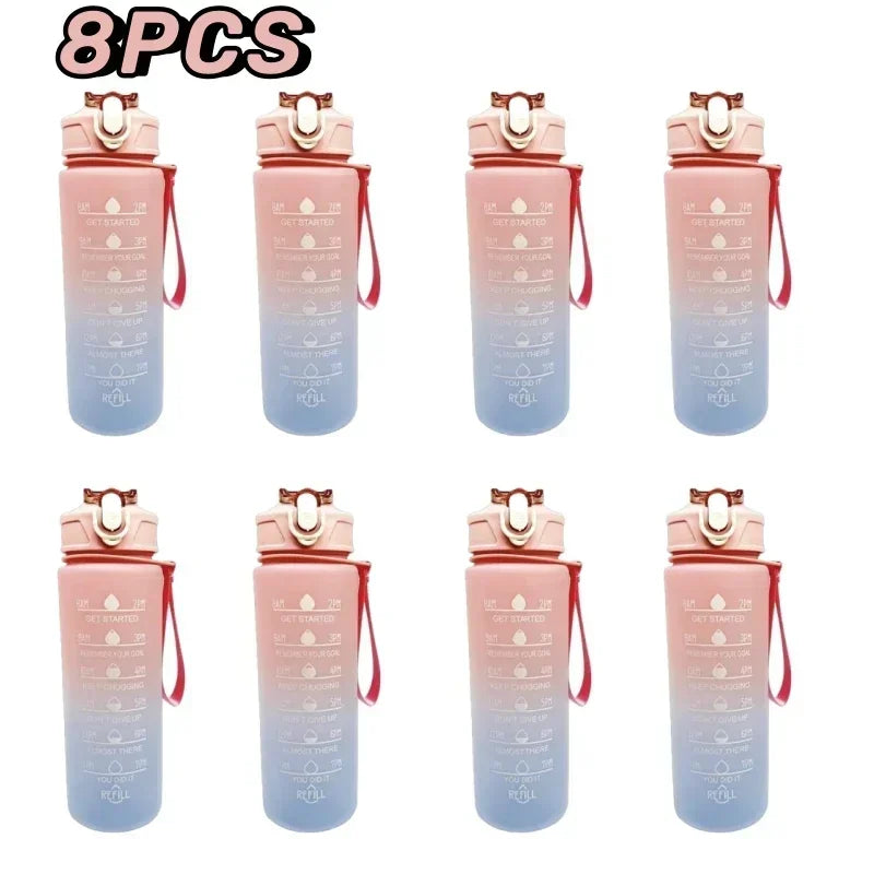 Sports Water Bottle High Temperature Resistant Graduated Straw Cup Rainbow Frosted Progressive Color Water Cup Plastic Cup