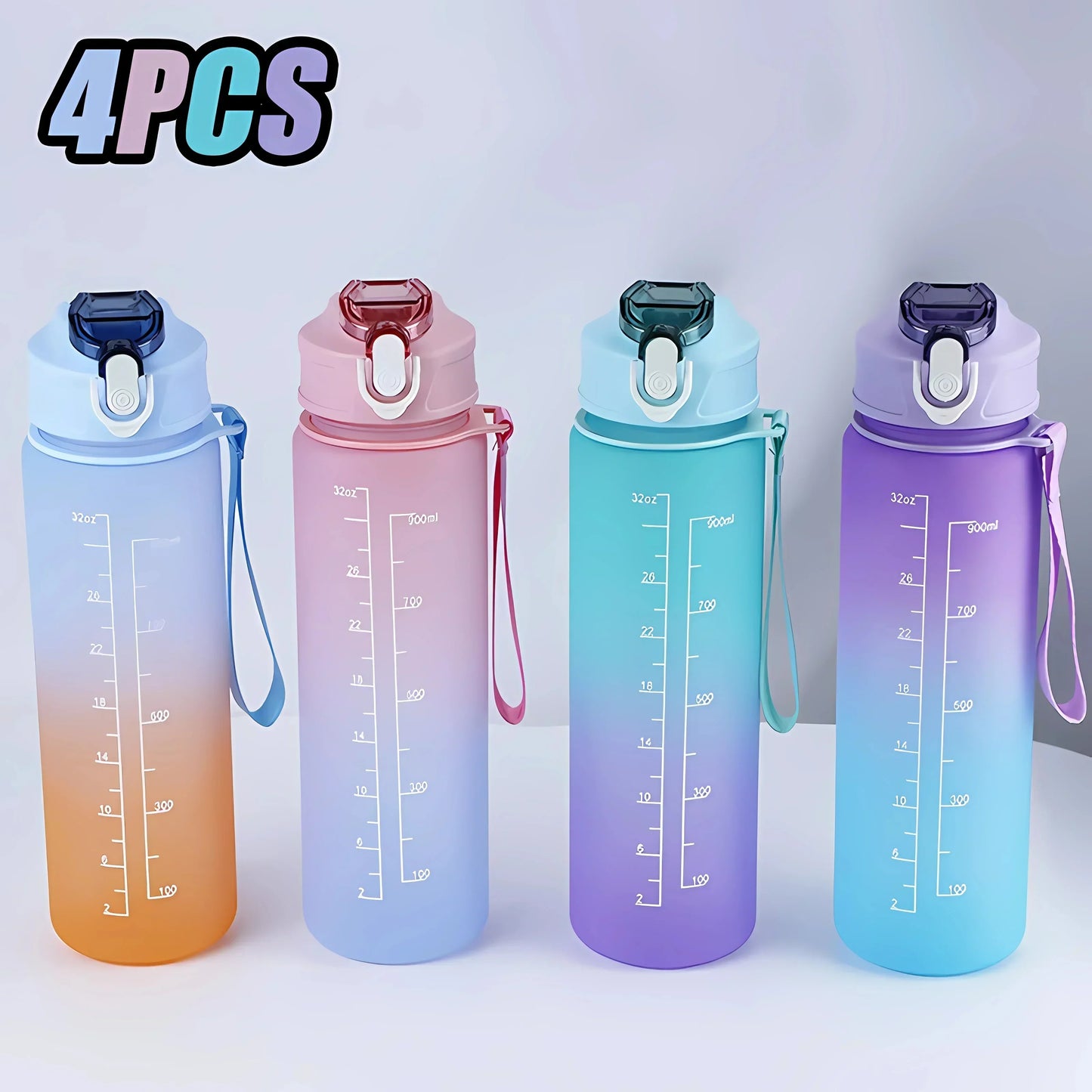 Sports Water Bottle High Temperature Resistant Graduated Straw Cup Rainbow Frosted Progressive Color Water Cup Plastic Cup