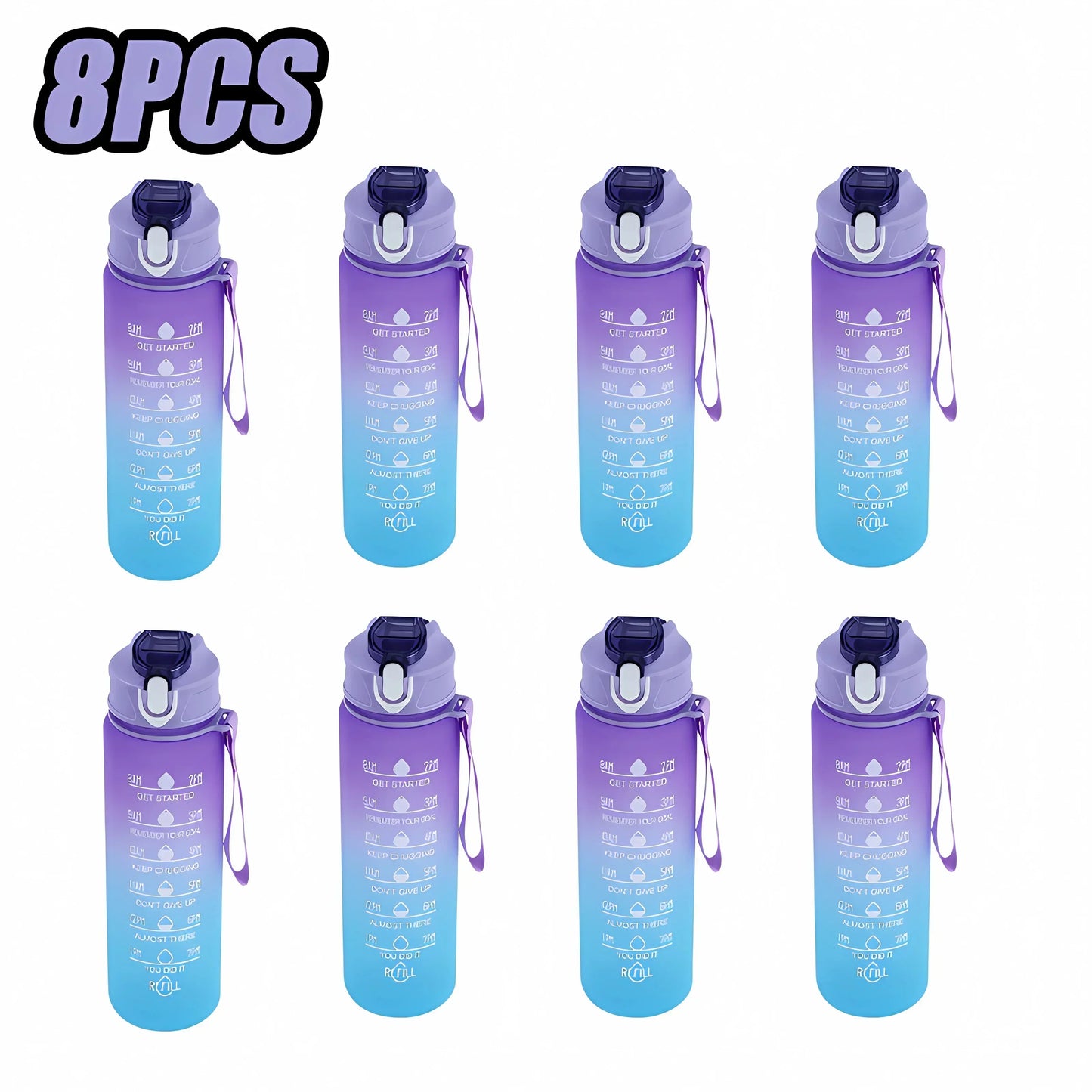 Sports Water Bottle High Temperature Resistant Graduated Straw Cup Rainbow Frosted Progressive Color Water Cup Plastic Cup