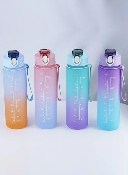 Sports Water Bottle High Temperature Resistant Graduated Straw Cup Rainbow Frosted Progressive Color Water Cup Plastic Cup