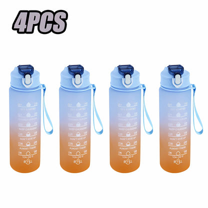 Sports Water Bottle High Temperature Resistant Graduated Straw Cup Rainbow Frosted Progressive Color Water Cup Plastic Cup