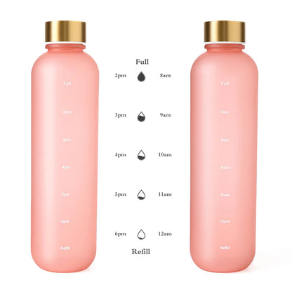 1000ML Bottle With Time Marker Motivational Reusable Fitness Sports Outdoors Travel Cycling Leakproof BPA Free Frosted Bottle
