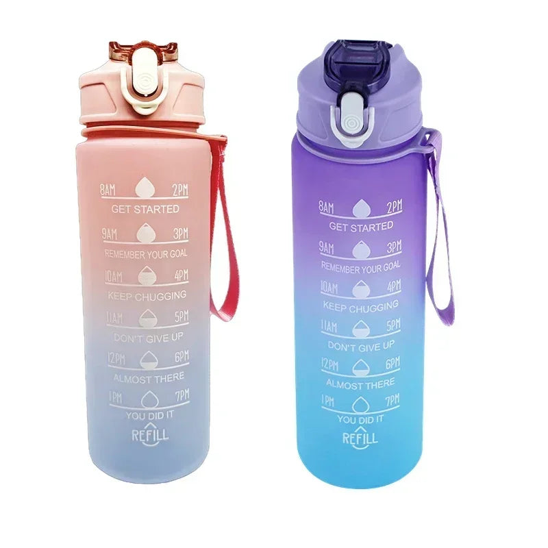 Sports Water Bottle High Temperature Resistant Graduated Straw Cup Rainbow Frosted Progressive Color Water Cup Plastic Cup