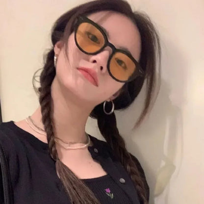 Vintage Square Frame Sunglasses Unisex Retro Black Transparent Frame Blue Red Lens Outdoor Sports Sunglasses Women Men Eyewear