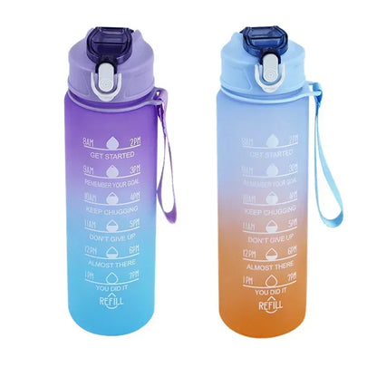 Sports Water Bottle High Temperature Resistant Graduated Straw Cup Rainbow Frosted Progressive Color Water Cup Plastic Cup
