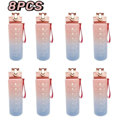 Sports Water Bottle High Temperature Resistant Graduated Straw Cup Rainbow Frosted Progressive Color Water Cup Plastic Cup