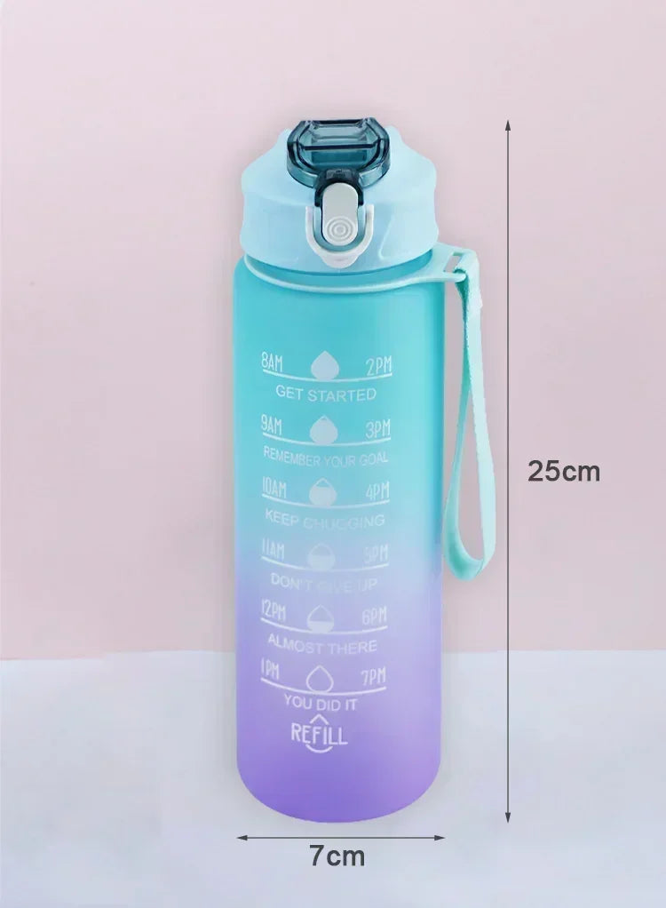 Sports Water Bottle High Temperature Resistant Graduated Straw Cup Rainbow Frosted Progressive Color Water Cup Plastic Cup