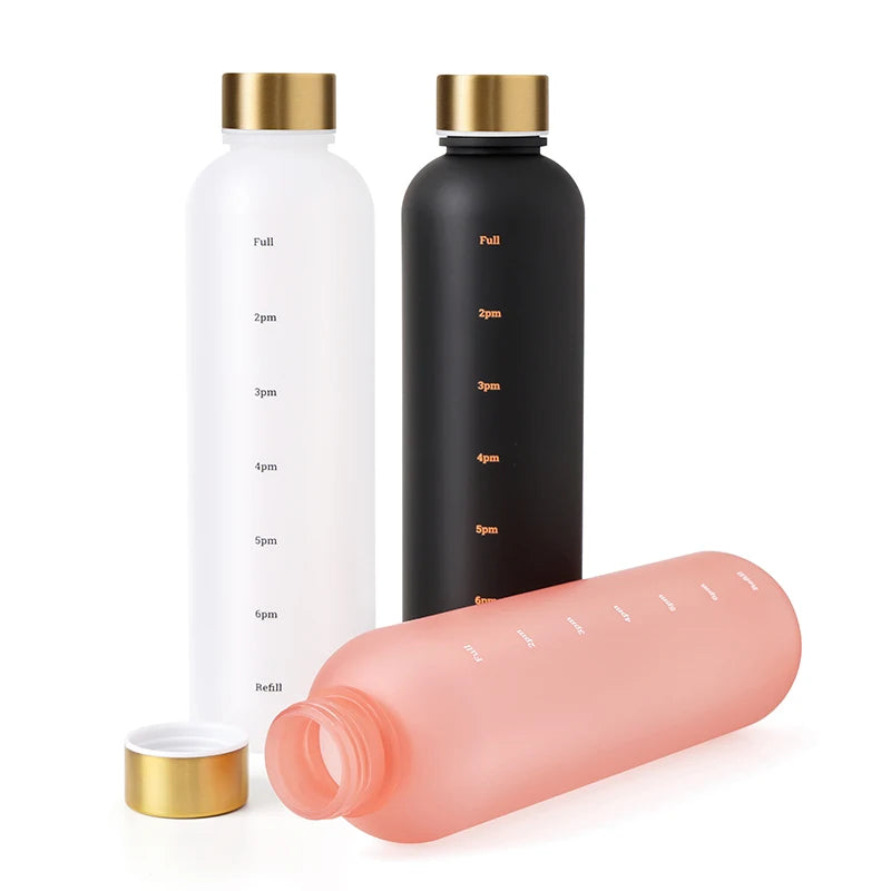 1000ML Bottle With Time Marker Motivational Reusable Fitness Sports Outdoors Travel Cycling Leakproof BPA Free Frosted Bottle