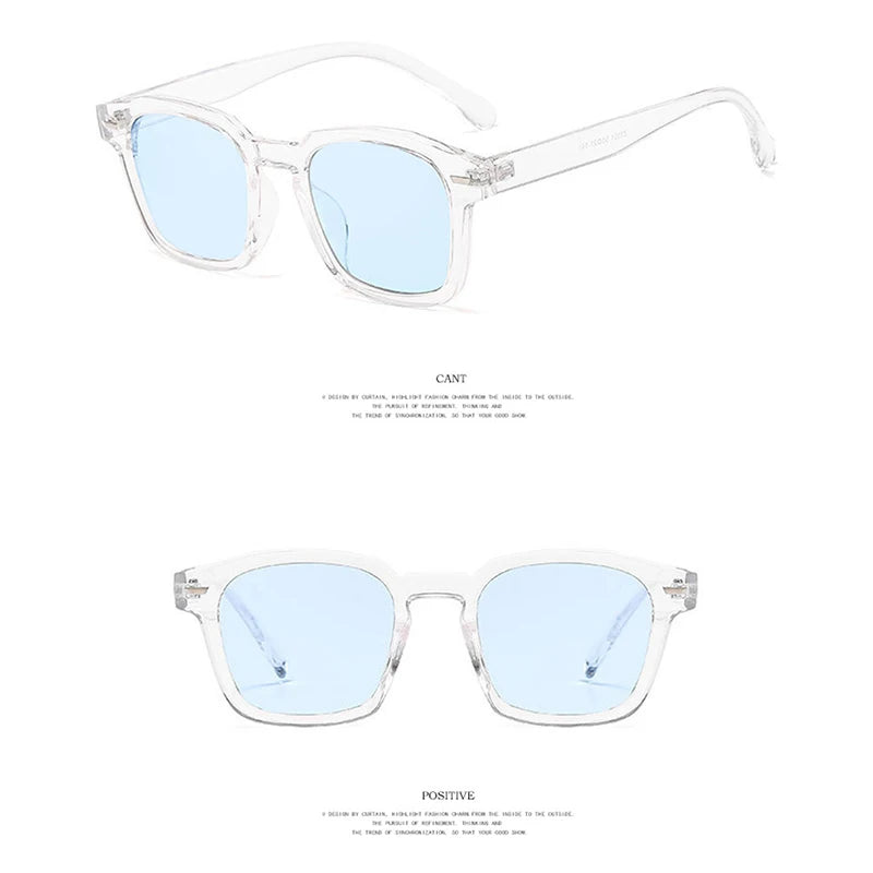 Vintage Square Frame Sunglasses Unisex Retro Black Transparent Frame Blue Red Lens Outdoor Sports Sunglasses Women Men Eyewear