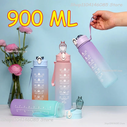 Sports Water Bottle High Temperature Resistant Graduated Straw Cup Rainbow Frosted Progressive Color Water Cup Plastic Cup