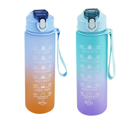 Sports Water Bottle High Temperature Resistant Graduated Straw Cup Rainbow Frosted Progressive Color Water Cup Plastic Cup
