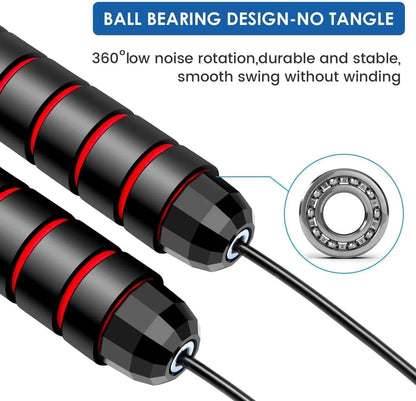 Jump Rope, Tangle-Free Rapid Speed Jumping Rope Cable with Ball Bearings for Women, Men, and Kids, Adjustable Steel Jump Rope