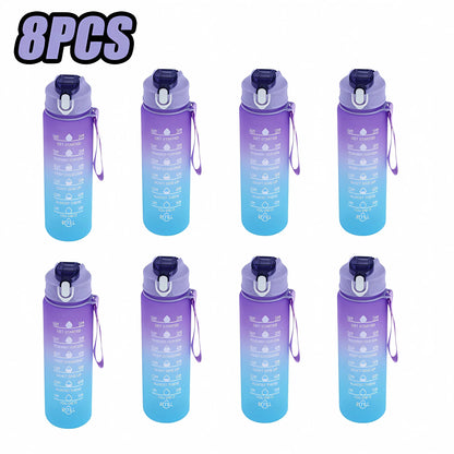 Sports Water Bottle High Temperature Resistant Graduated Straw Cup Rainbow Frosted Progressive Color Water Cup Plastic Cup